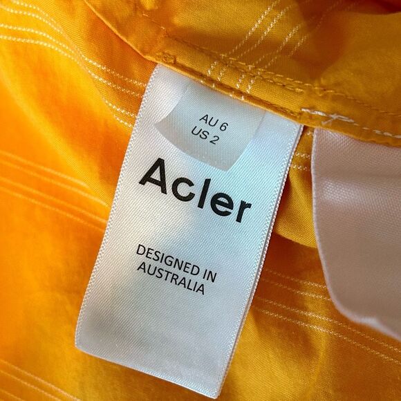 Acler Wyatt Blouse Orange White Stripe Wrap Puff Sleeve Tie Size 2 - Picture 8 of 10